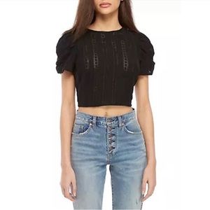 Free People Black Star Struck Eyelet Top Open Back Sz-M
